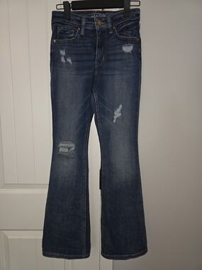 Women's Edgely-  Dark Blue Distressed Flare Jeans- Size 2 Short